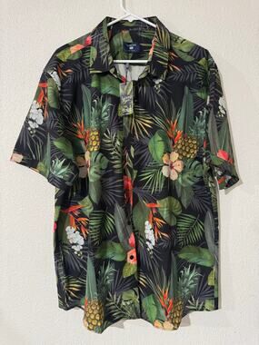 NWT Island Crew Men's 3XL Hawaiian Shirt - 4-Way Stretch Tropical Pineapple